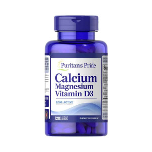 Magnésio de Cálcio + Vitaminas D3, Puritan's Pride, 120 Cps