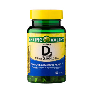 Vitamina D-3, 25mcg (1000iu), Spring Valley, 100 Softgels