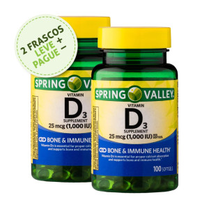 Vitamina D-3, 25mcg (1000iu), Spring Valley, 100 Softgels (2 Un.)
