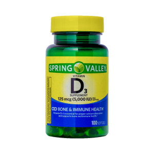 Vitamina D-3, 125mcg (5000iu), Spring Valley, 100 Softgels