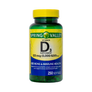 Vitamina D-3, 125mcg (5000iu), Spring Valley, 250 Softgels