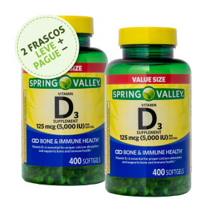 Vitamina D-3, 125mcg (5000iu), Spring Valley, 400 Softgels (Mais de 1 Ano de D-3) (2 Un.)