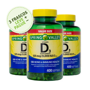 Vitamina D-3, 125mcg (5000iu), Spring Valley, 400 Softgels (Mais de 1 Ano de D-3) (3 Un.)