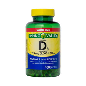 Vitamina D-3, 125mcg (5000iu), Spring Valley, 400 Softgels (Mais de 1 Ano de D-3)